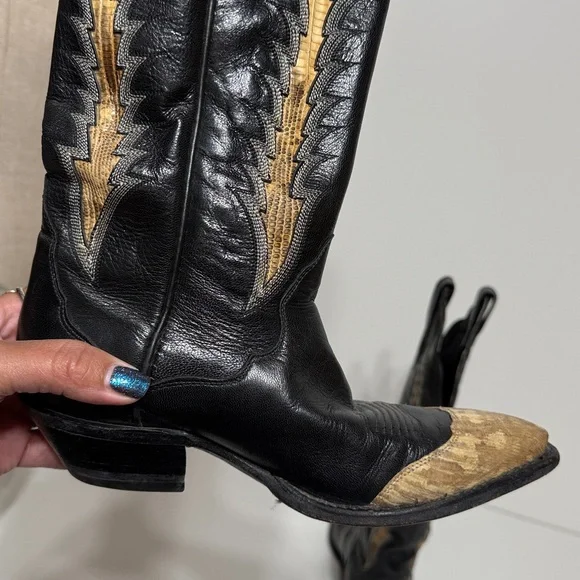 Tony Lama Vintage Black Leather Snake Cowboy Boots - Picture 16 of 17